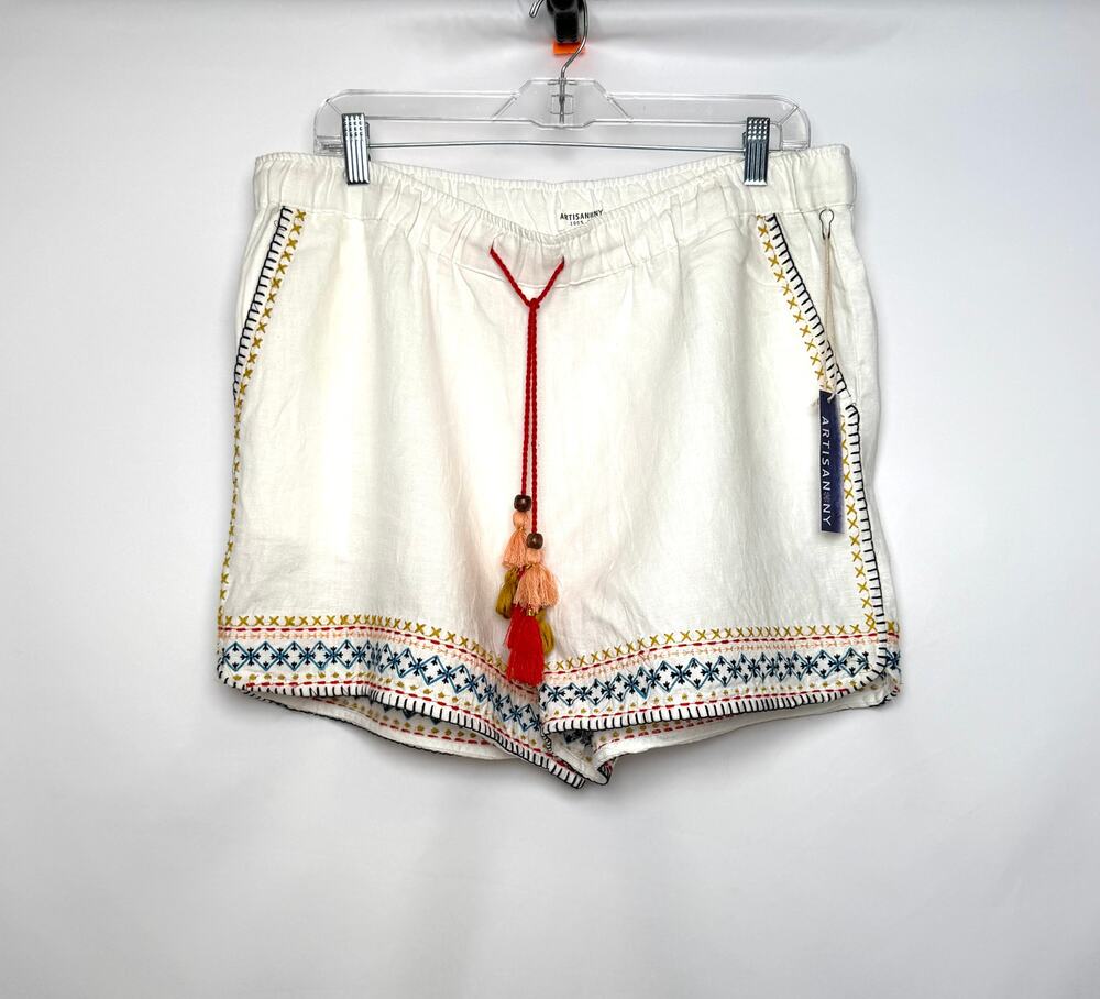 Artisanny 100% Linen Embroidered Boho Tassel Shorts Womens XL NWT White